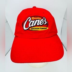Raising Canes Adult Hat Red Adjustable Cap Fast Food Chicken Fingers Strapback.